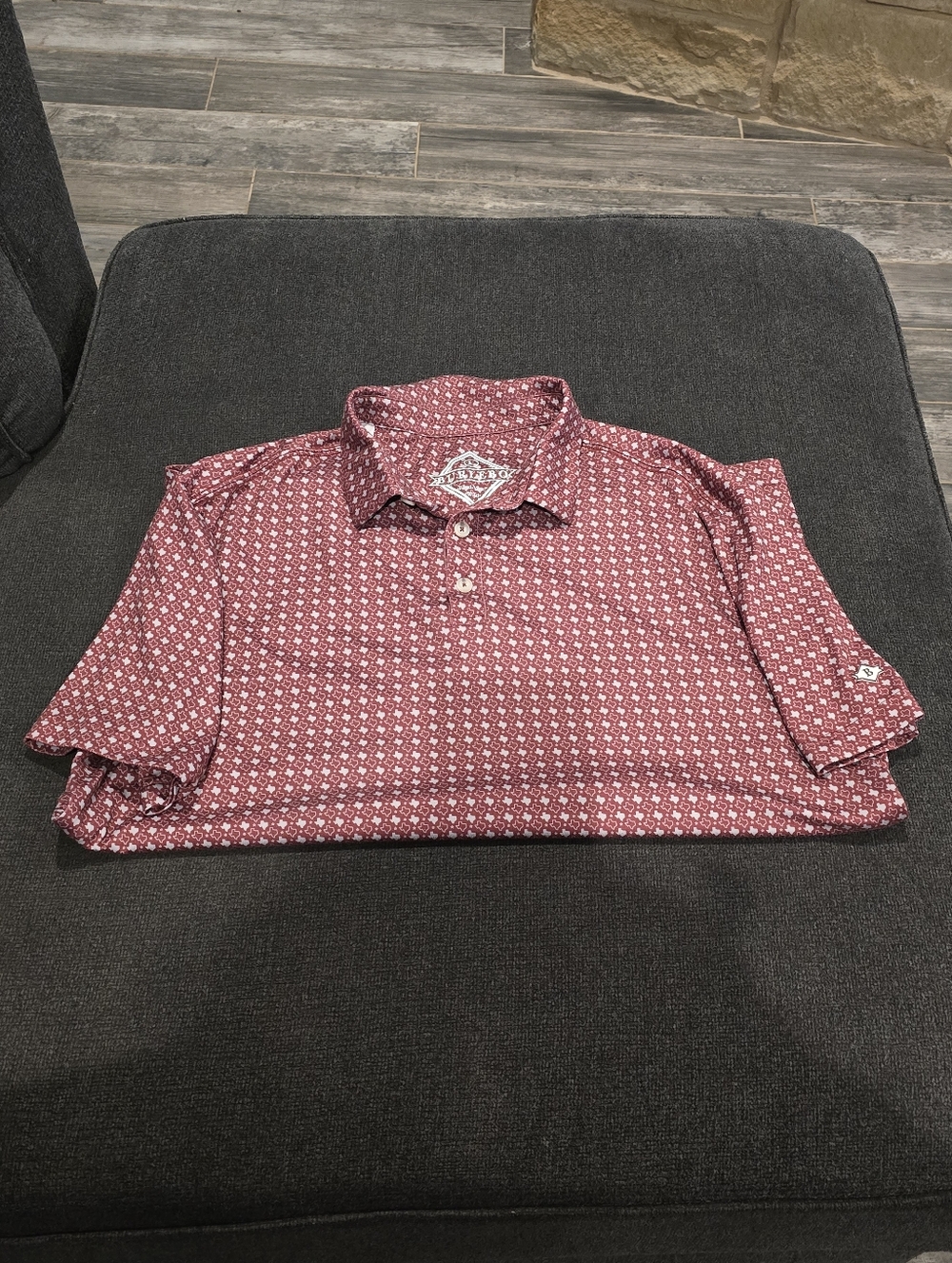 BURLEBO Men's Maroon Geometric Polo Shirt